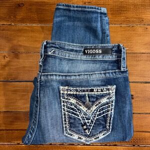 Vigoss Heritage Fit Capri Jeans Women's 11/12 (Fits 34x26) Blue Embellished